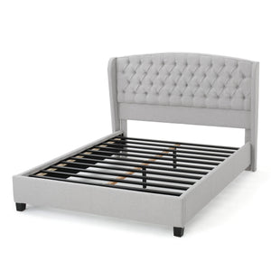 English Elm Queen Wingback Platform Bed Tufted Polyester Upholstery Solid Birch Legs Bedroom 60542.00LGY-K-FULL BED