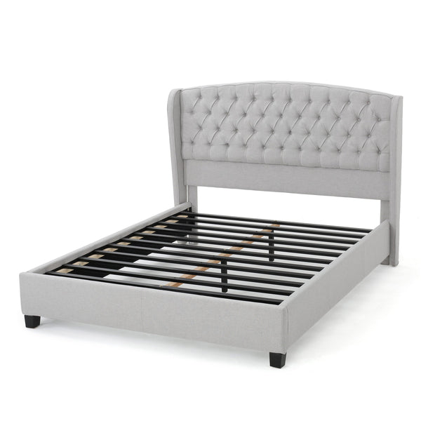 English Elm Queen Wingback Platform Bed Tufted Polyester Upholstery Solid Birch Legs Bedroom 60542.00LGY-K-FULL BED