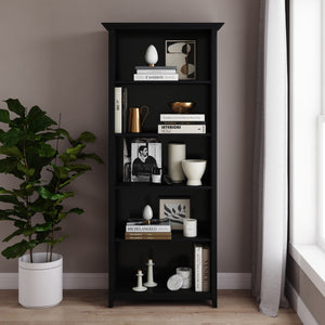 English Elm Amherst 30-Inch Solid Wood Bookcase - Stylish 5-Shelf Storage In Durable Black Finish For Any Room B136P158326