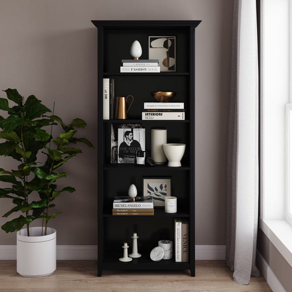 English Elm Amherst 30-Inch Solid Wood Bookcase - Stylish 5-Shelf Storage In Durable Black Finish For Any Room B136P158326