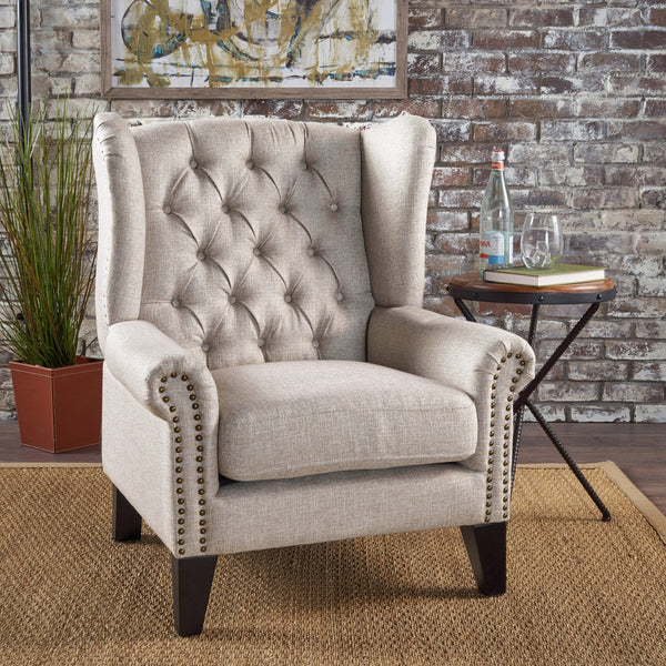 English Elm Christopher Knight Home® - ACCENT Tufted Antique-Style Fabric Armchair in Beige — Period Charm, Durable Construction, 30x29x37 in 61141.00BEI