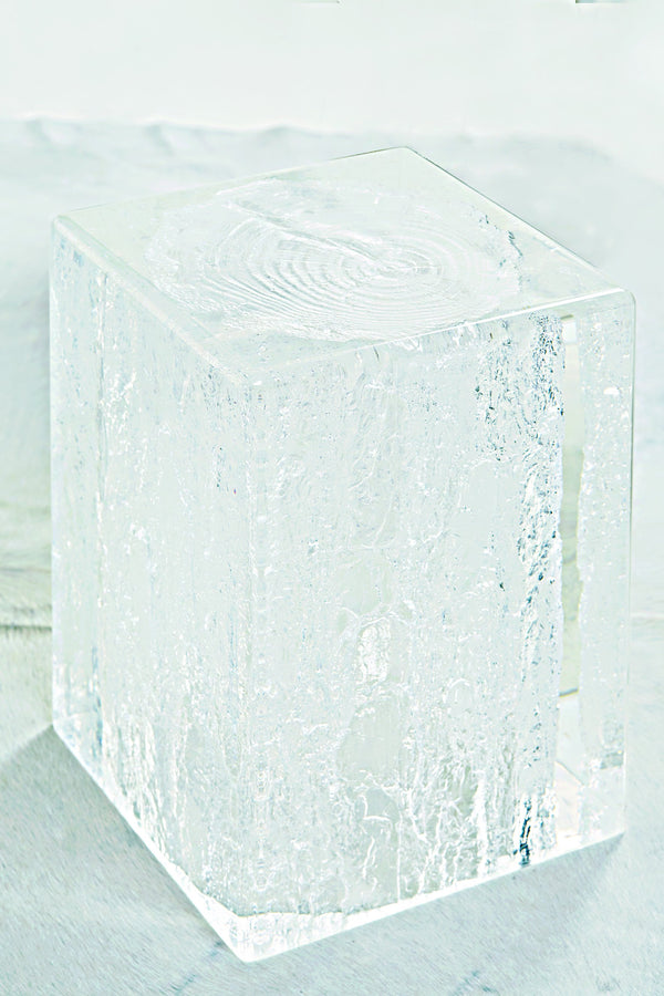 Bernhardt Bernhardt Sculptural Acrylic Arctic Chairside Table — Solid Clear Wood-Grain Accent, 11X16.5" 375105