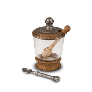 Heritage Inlay Wood Honey Jar with Honey Server and Spoon, Set of 3 pcs EAW92992 Park Hill