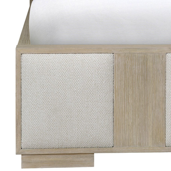 Bernhardt Bernhardt Solaria Queen Panel Bed — Rustic Modern Dune Finish, Quartered Ash/Oak, Upholstered Geometric Headboard K1744