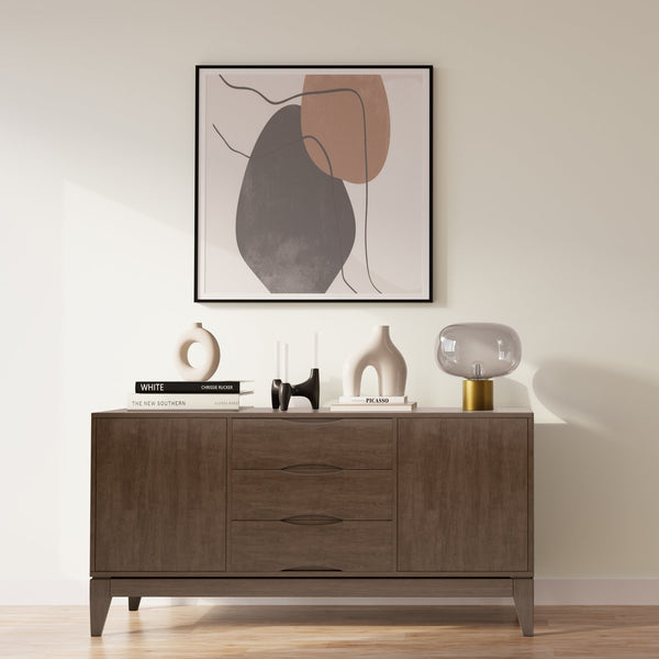 English Elm Harper Solid Hardwood Sideboard Buffet in Walnut Brown – Handcrafted Rubberwood, Mid-Century Storage Solution B136P158723