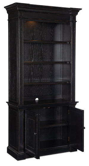 Hooker Furniture Bristowe Tuxedo Black Bookcase With Warm Brown Accents, Adjustable Shelves & Integrated Lighting, 85" 5971-10445-99