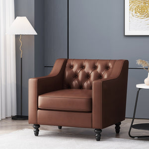English Elm Christopher Knight Home® - CLUB CHAIR with Button Tufted Diamond Stitching, Sloped Arms & Birch Wood Legs for Modern Comfort Dark Brown 30.5 L x 25.75 W x 21.25 H 71214.00DBRN