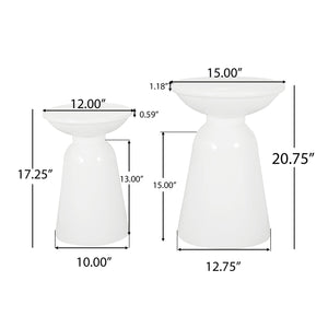 English Elm Serenita Outdoor Powder Coated Iron Pedestal Side Tables Sculptural Flared Set of Two White 73614.00WHI