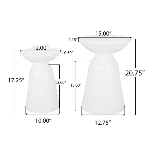 English Elm Serenita Outdoor Powder Coated Iron Pedestal Side Tables Sculptural Flared Set of Two White 73614.00WHI