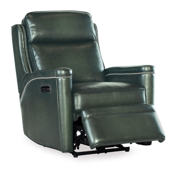 Hooker Furniture Hamilton Luxe Power Recliner With Semi-Aniline Leather, Zero-Gravity Recline, Usb Port, Nailhead Trim Green SS116-PHZ1-029