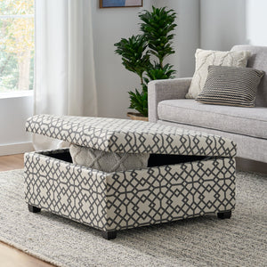 English Elm Richmond Square Storage Ottoman Geometric Patterned Fabric Lift Top Living Room 60266.00