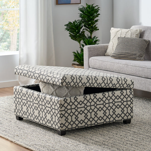 English Elm Richmond Square Storage Ottoman Geometric Patterned Fabric Lift Top Living Room 60266.00