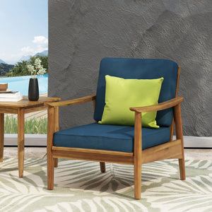 English Elm Christopher Knight Home® - Outdoor Acacia Wood Club Chair Teak with Dark Teal Cushion — Weather-Resistant, 400lb Capacity, Classic Slat Design 68624.00DT