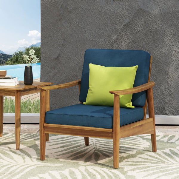 English Elm Christopher Knight Home® - Outdoor Acacia Wood Club Chair Teak with Dark Teal Cushion — Weather-Resistant, 400lb Capacity, Classic Slat Design 68624.00DT