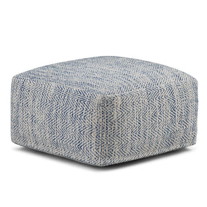 English Elm Nate Square Pouf - Handcrafted Denim Mélange Footstool For Modern Living Room & Bedroom Comfort B136P159274