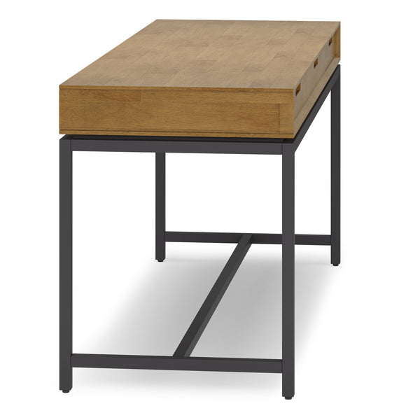 English Elm Banting Mid Century Wide Desk - Stylish Medium Saddle Brown With Versatile Storage & Metal Accents B136P158461