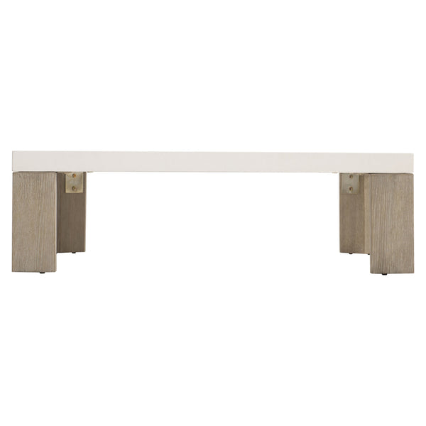 Bernhardt Bernhardt Lorenzo Square Cocktail Table — 52" Grc Vintage Cream Top With Quartered White Oak Flint Base, Modern Organic Focal Piece 465011
