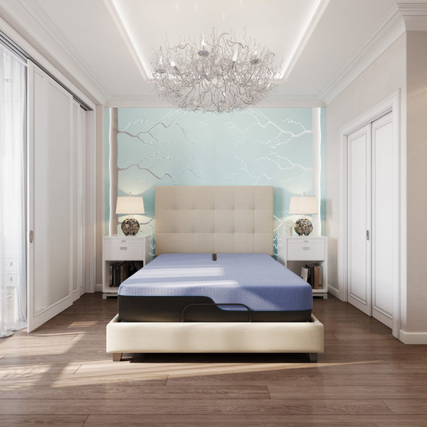 Legends Furniture Bridgevine Home 12 Inch Flex Head Adjustable King Size Hybrid 5-layer Memory Foam Mattress And Bed Frame Bundle Blue, Blue  Zrem-adj-ahrmrf-fk