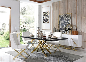 VIG Furniture Legend White & Gold Buffet — High-Gloss Lacquer, Champagne Stainless Base, Spacious Organized Storage, No Assembly Needed VGVCG8111-WHTGLD
