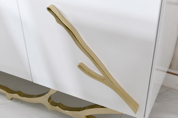 VIG Furniture Legend White & Gold Buffet — High-Gloss Lacquer, Champagne Stainless Base, Spacious Organized Storage, No Assembly Needed VGVCG8111-WHTGLD