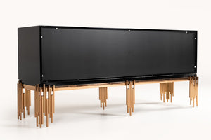 VIG Furniture Token Modern Black & Rosegold Buffet — High-Gloss Black Credenza With Rosegold Stainless Base, 78" Long VGVCG816