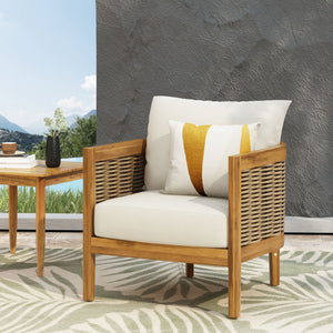 English Elm Christopher Knight Home® - Outdoor Acacia Wood Club Chairs with Teak Finish, Faux Rattan Accents & Water-Resistant Beige Cushions, Cozy Lounge Seating 70915.00