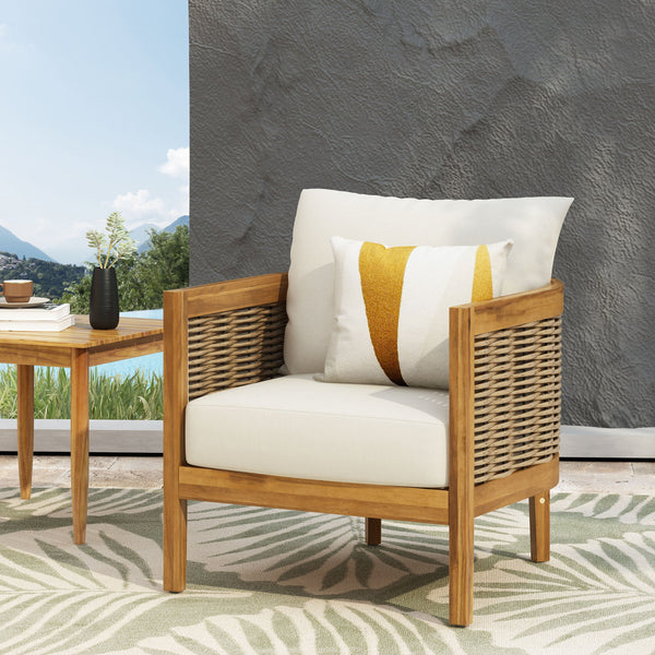 English Elm Christopher Knight Home® - Outdoor Acacia Wood Club Chairs with Teak Finish, Faux Rattan Accents & Water-Resistant Beige Cushions, Cozy Lounge Seating 70915.00