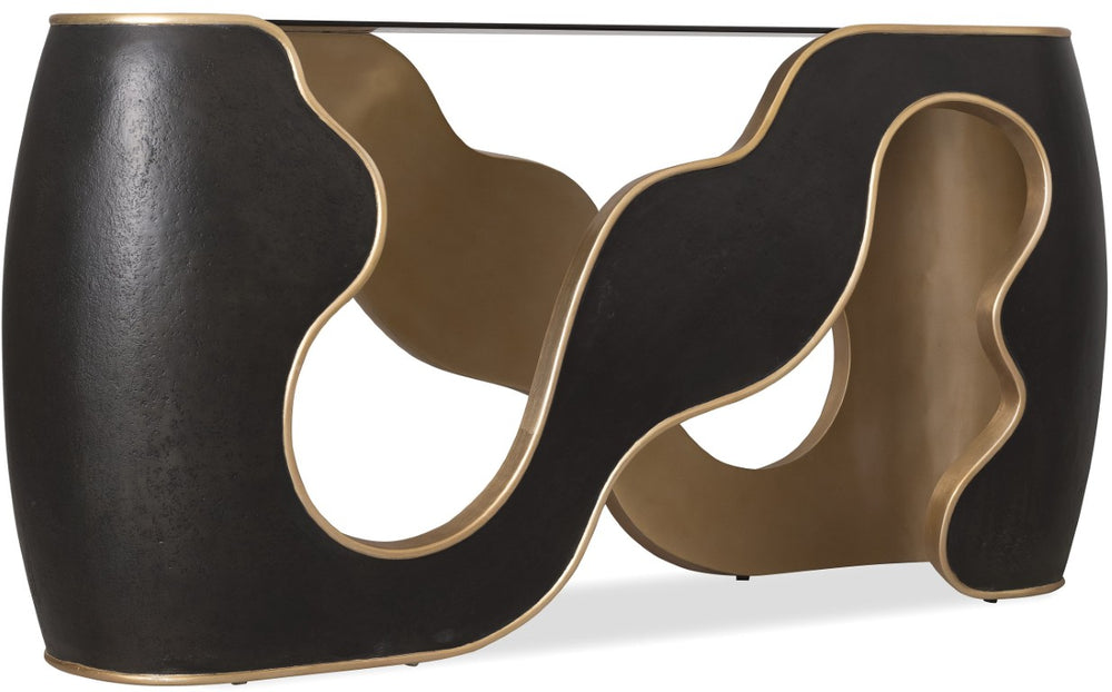 Hooker Furniture Melange Smoked Glass Console Table With Matte Black Frame And Gold Accents — Minimalist Luxe Statement 628-85721-99