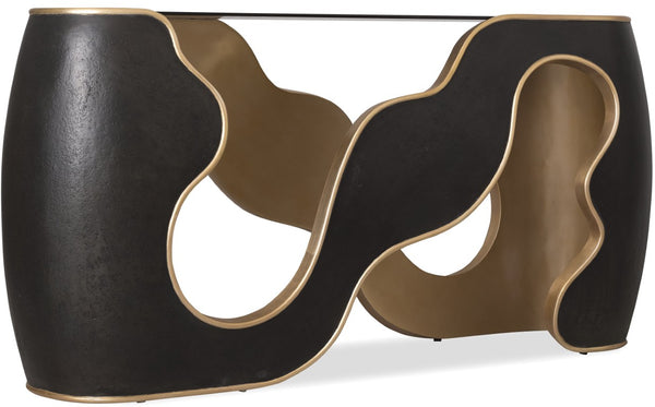 Hooker Furniture Melange Smoked Glass Console Table With Matte Black Frame And Gold Accents — Minimalist Luxe Statement 628-85721-99