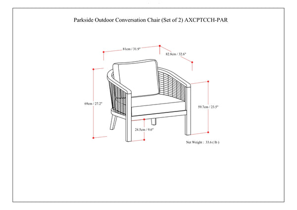 English Elm Parkside Handwoven Outdoor Conversation Chairs Set of 2 - Natural Beige Acacia Wood, Weather‑Resistant Cushions B136P159363