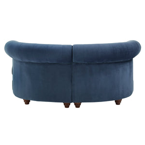 Homelegance By Top-Line Dayanna Velvet Tufted Scroll Arm Chesterfield Curved Loveseat Blue Velvet