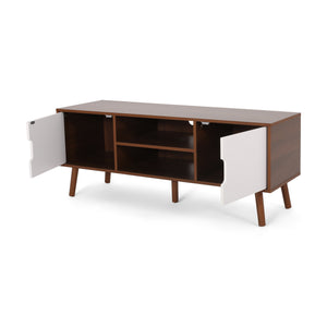 English Elm Tv Stand Mid-century Modern with Splayed Pine Legs and Three Staggered Storage Drawers 66758.00WALNWHT