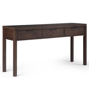 English Elm Hollander Solid Wood Wide Console Table – Handcrafted Warm Walnut, 3 Drawers, Contemporary 60" B136P158683