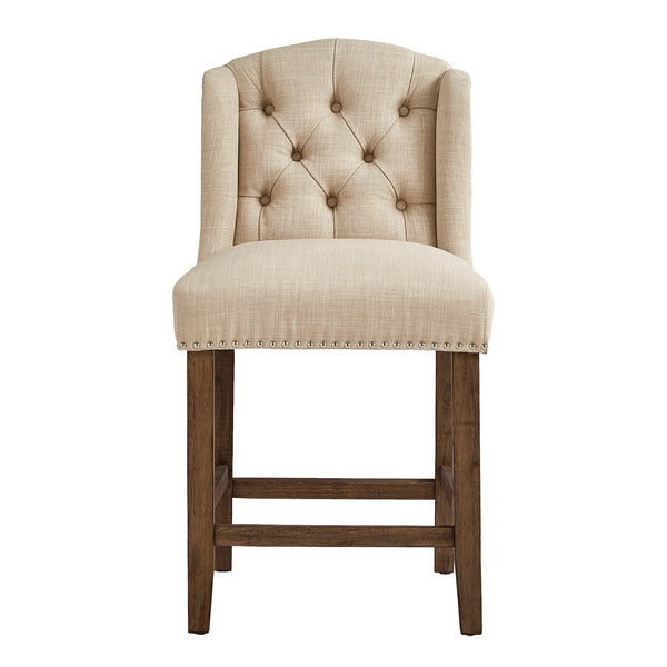 Homelegance By Top-Line Morrigan Tufted Linen Wingback Stools (Set of 2) Brown Rubberwood