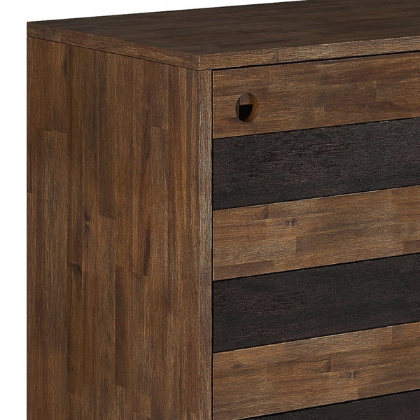 English Elm Clarkson Mid Century Medium Storage Cabinet in Rustic Natural Aged Brown – Solid Acacia Wood, 3 Drawers, Sliding Door, Adjustable Shelves B136P158779