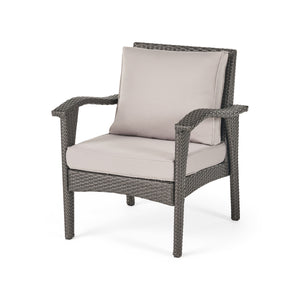 English Elm Christopher Knight Home® - HONOLULU Woven Rattan Club Chair Set — Durable PE Rattan & Iron Frame, Waterproof Fabric, Cozy Seating Grey+Silver 52918.00GRYMP2