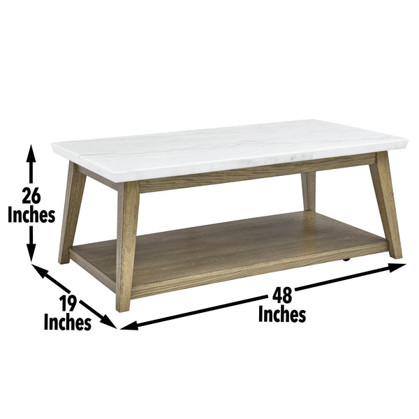 English Elm Steve Silver - Vida 3-Piece Occasional Table Set with White Marble Veneer Tops, Wood Frame, Casters, Brown Finish B081S00366