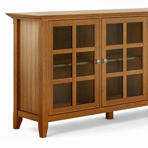 English Elm Acadian Wide Storage Cabinet - Handcrafted Solid Wood In Light Golden Brown With Glass Doors & Shelves B136P158288