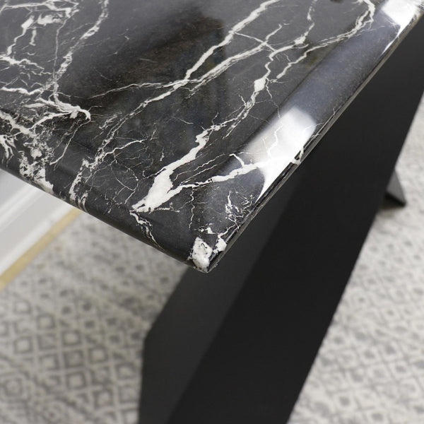 Pasargad Home Luxe Modern Glass Console Table - Elegant Faux Marble & Metal Design For Style Black Faux Marble Gg-1083