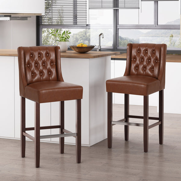 English Elm Christopher Knight Home® - BARSTOOL sleek PU upholstered counter stool with sturdy frame, ergonomic seat and modern minimalist design Light Brown 70678.00PUCOGN