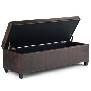 English Elm Avalon Storage Ottoman Bench - Stylish Distressed Brown Faux Leather With Hidden Storage & Safety Features B136P158641