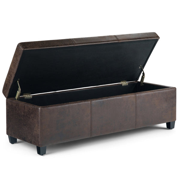 English Elm Avalon Storage Ottoman Bench - Stylish Distressed Brown Faux Leather With Hidden Storage & Safety Features B136P158641