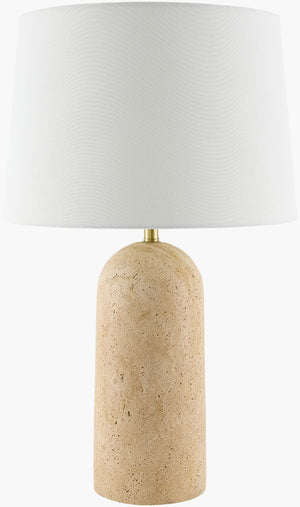 Livabliss Autumn Laurel Travertine Stone Base Table Lamp with Pleated Linen Shade for Bedside GAAL-001