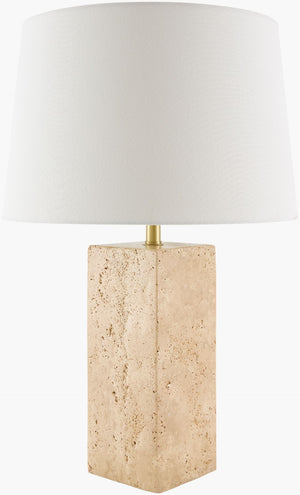 Livabliss Autumn Laurel Travertine Stone Base Table Lamp with Pleated Linen Shade for Bedrooms GAAL-003