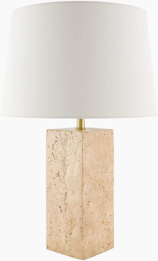 Livabliss Autumn Laurel Travertine Stone Base Table Lamp with Pleated Linen Shade for Bedrooms GAAL-003
