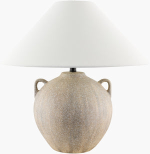 Livabliss Araya Ceramic Table Lamp with Linen Shade and Iron Finial for Bedside or Console GAAR-001