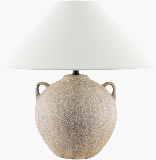 Livabliss Araya Ceramic Table Lamp with Linen Shade and Iron Finial for Bedside or Console GAAR-001