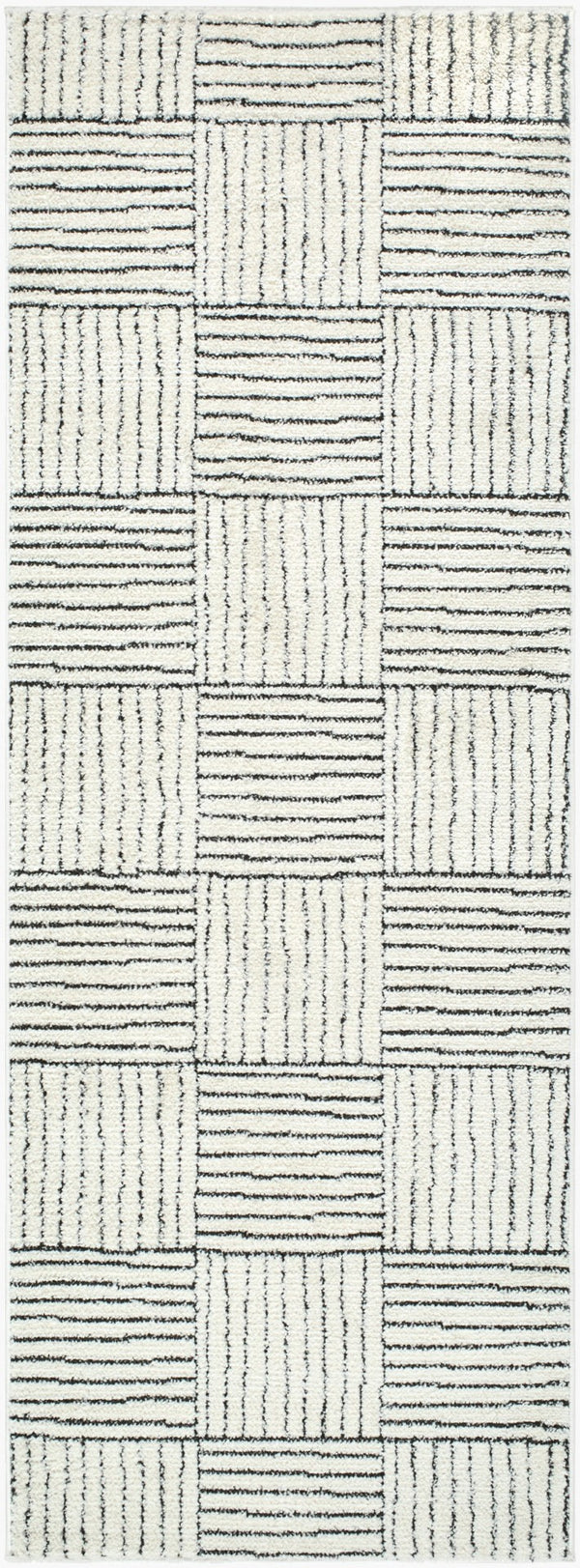 Livabliss Architect Gaar-2300 Striped Polyester Runner Rug with High-low Pile for Hallways Ivory, Black 2'7" x 7'3" GAAR2300-2773