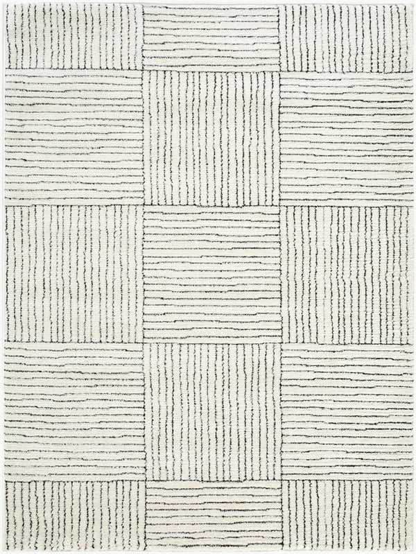 Livabliss Architect Gaar-2300 Striped Polyester Runner Rug with High-low Pile for Hallways Ivory, Black 9'2" x 12' GAAR2300-9212