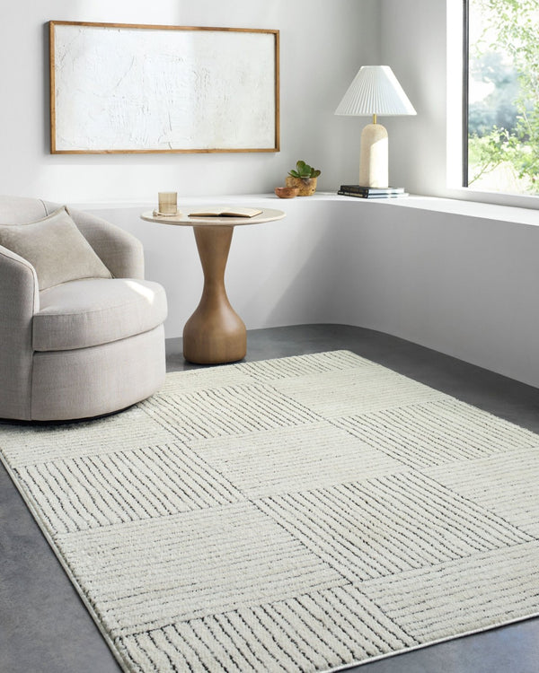 Livabliss Architect Gaar-2300 Striped Polyester Runner Rug with High-low Pile for Hallways Ivory, Black 9'2" x 12' GAAR2300-9212